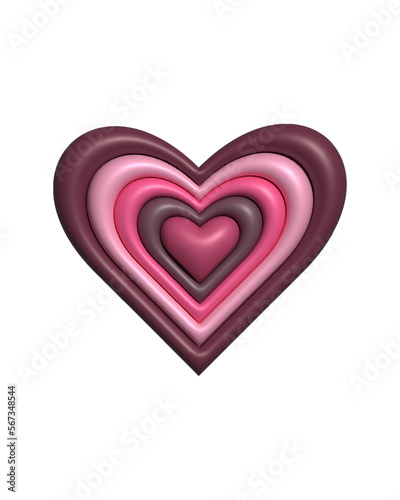 Striped pink heart 3d. Heart vector illustration