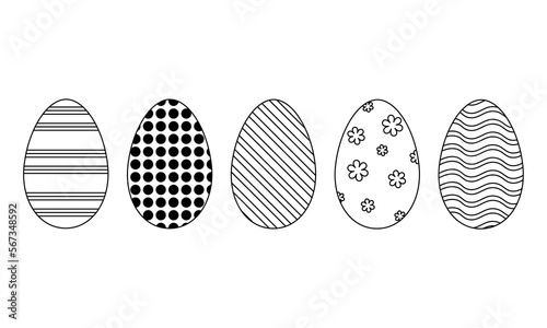 Set of Easter eggs in black style on a white background