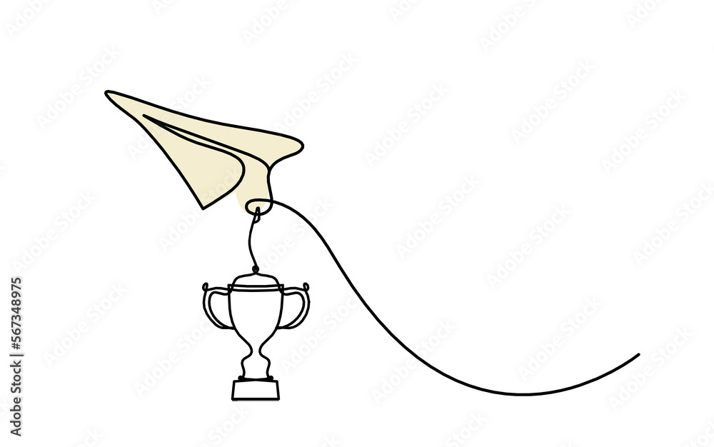 Abstract color paper plane with trophy as line drawing on white Abstract color paper plane with trophy as line drawing on white