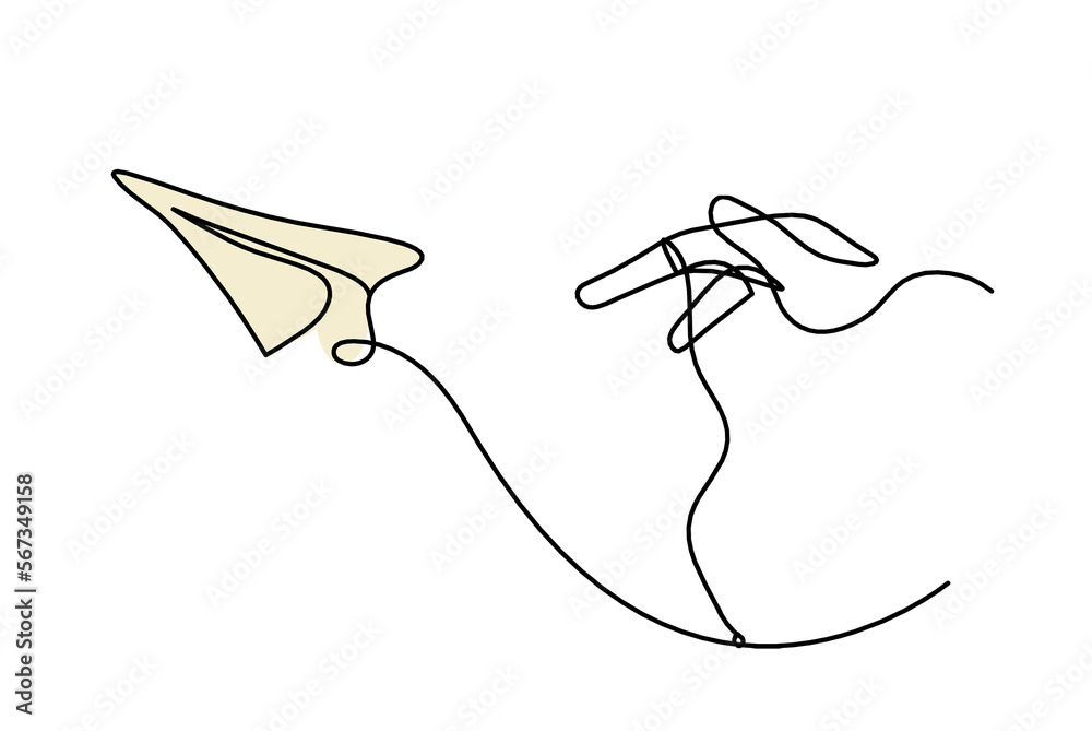 Abstract color paper plane with hand as line drawing on white Abstract color paper plane with hand as line drawing on white