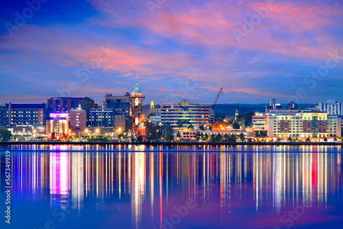 Erie, Pennsylvania, USA on Lake Erie at twilight.