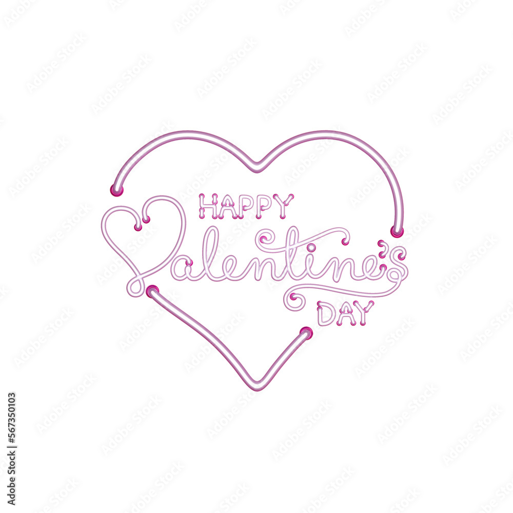 Happy Valentines day neon text isolated on transparent background, 3d rendering illustration	