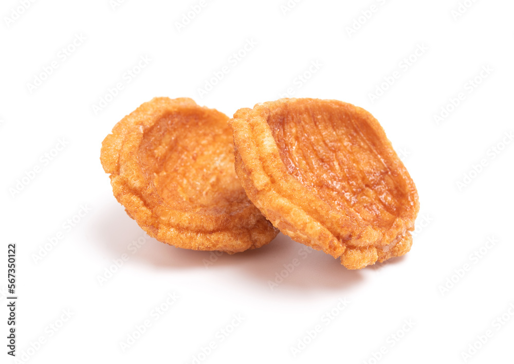 Japanese snack food. Fried crispy rice crackers isolated on white background Japanese snack food. Fried crispy rice crackers isolated on white background