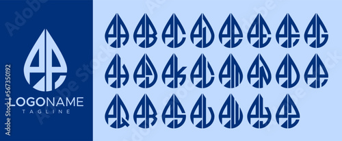 Line abstract water drop initial P PP letter logo design set