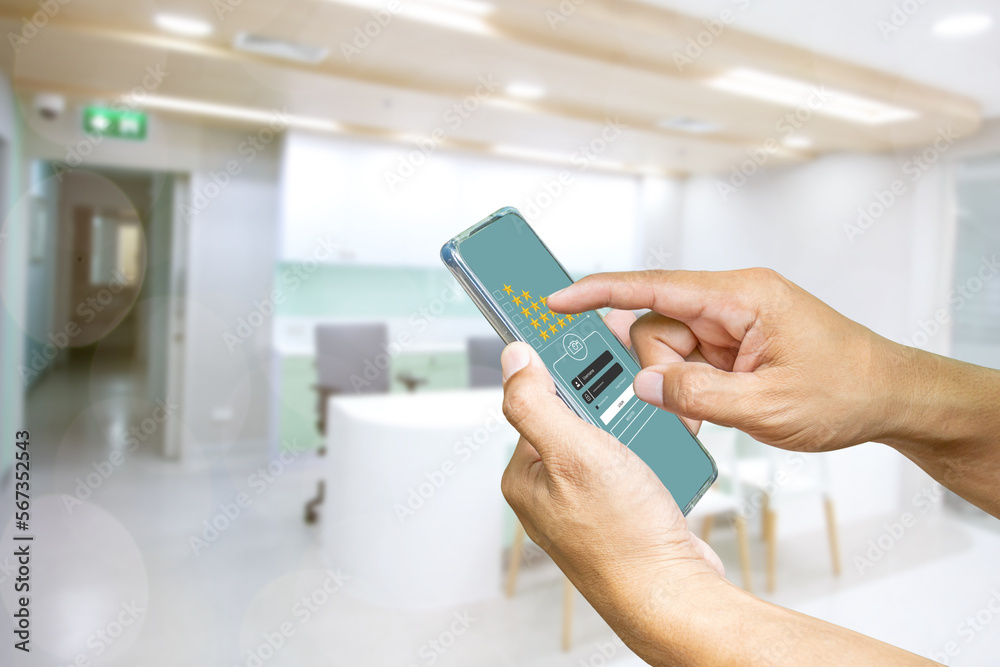 customers using mobile phones Show satisfaction when using the service of a hotel or hospital customers using mobile phones Show satisfaction when using the service of a hotel or hospital
