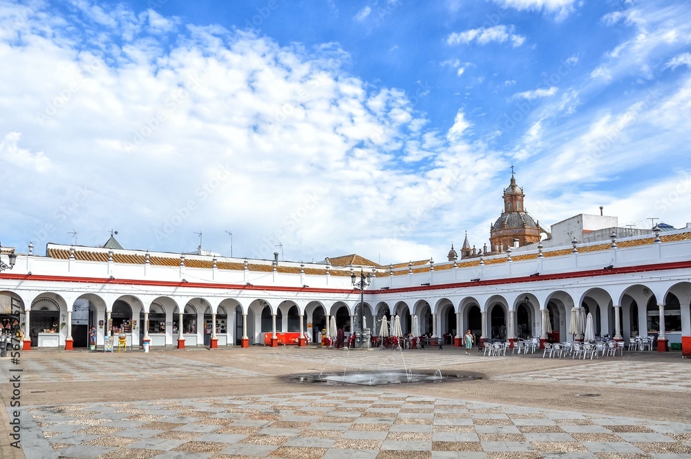 Plaza de abastos in camorona. this double square with its arcades was originally a dominican convent that was converted into a market square in 1842