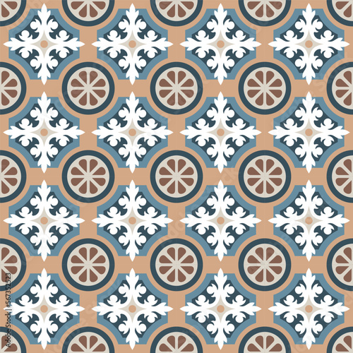 Mediterranean floor tiles with floral pattern