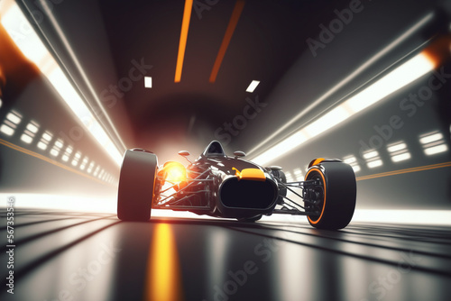 A racing car is driving through a tunnel, Generative AI © Kafi
