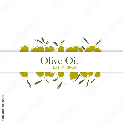 Olive oil label. Minimalistic style. Hand drawn olives on an isolated white background. Vector illustration.