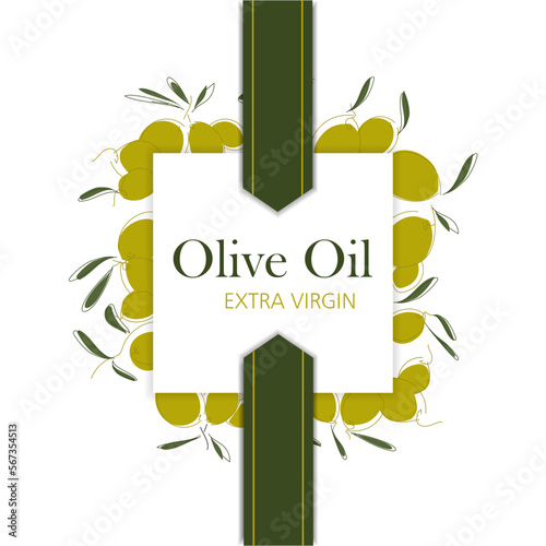 Olive oil label. Minimalistic style. Sketch hand drawn style olives on an isolated white background. Vector illustration.