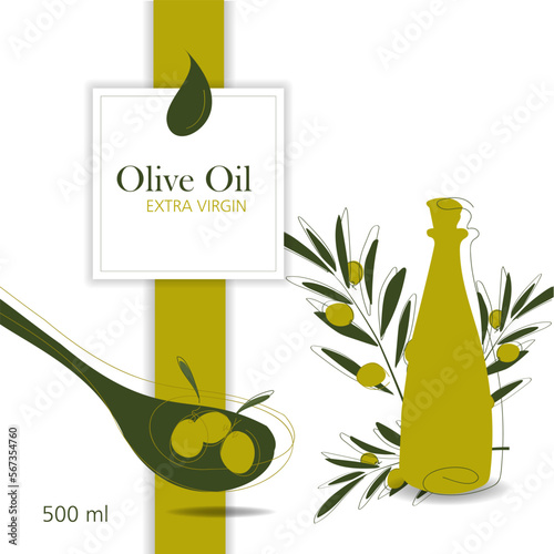 Olive oil label. Minimalistic style. Sketch hand drawn style olives on an isolated white background. Vector illustration.