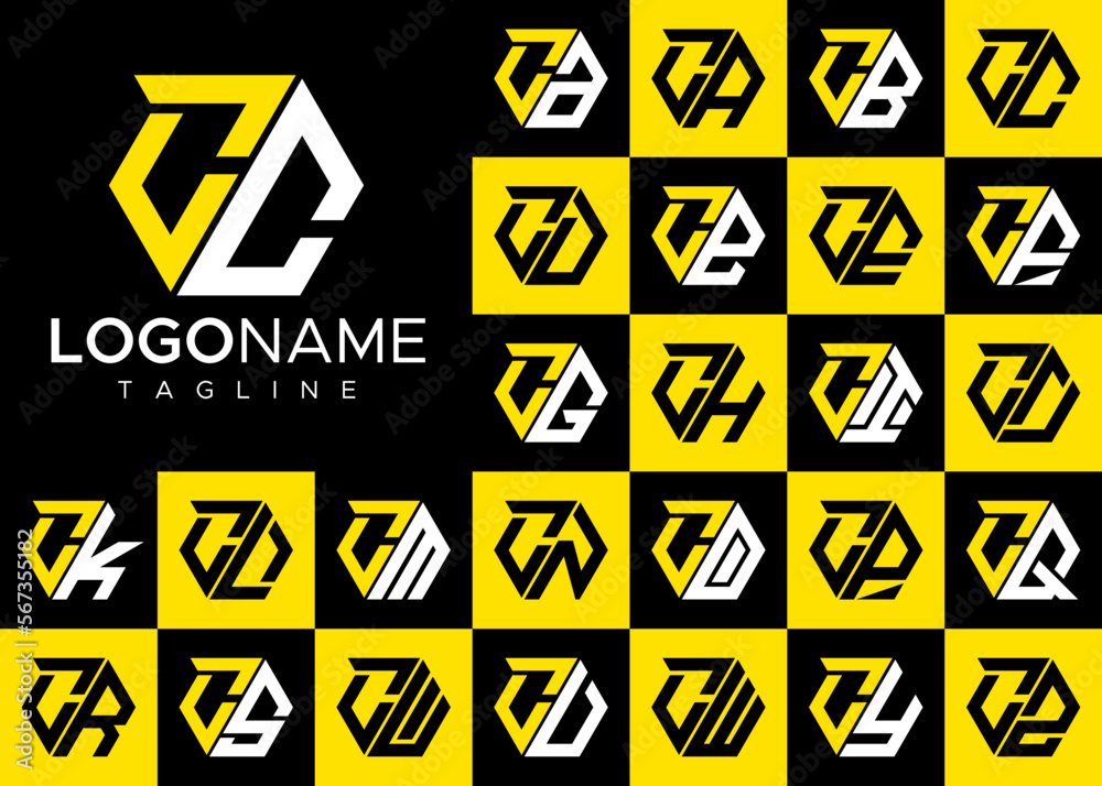 Set of modern line hexagon initial C CC letter logo design Set of modern line hexagon initial C CC letter logo design