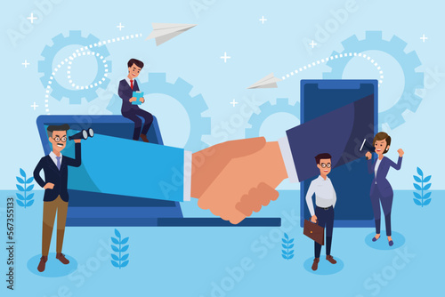 Happy young big isolated corporate man done his job as vison & mission and celebrating, leadership success and career progress concept, flat vector illustration, handsome business man.