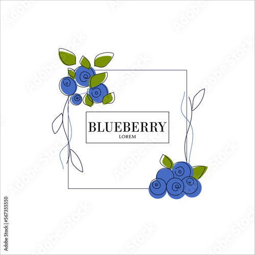 Simple isolated berry packaging design, blueberry flavored. Juicy line drawing for label. Freehand vector illustration isolated on white background.