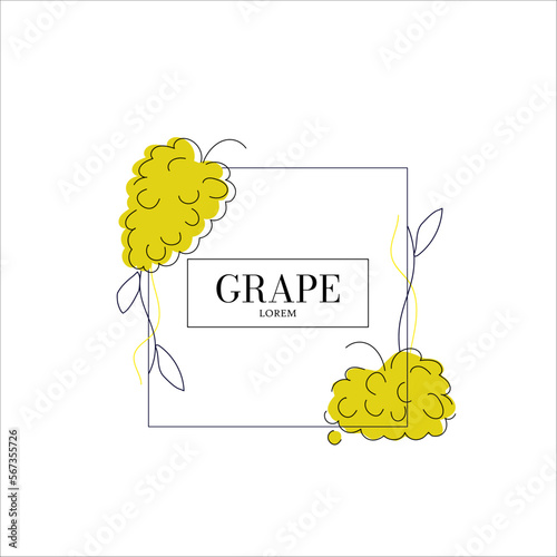 Simple isolated fruit packaging design, grape flavored. Juicy line drawing for label. Freehand vector illustration isolated on white background.