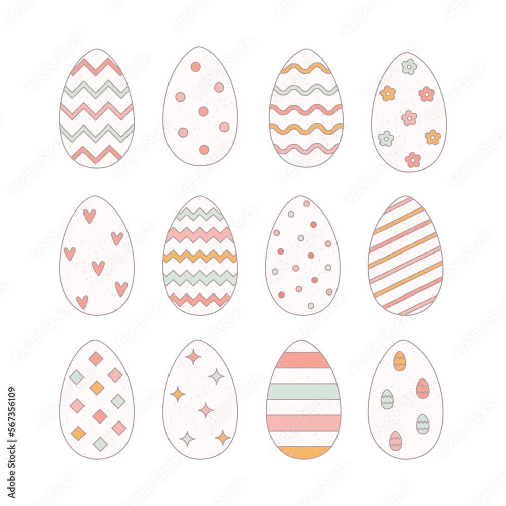 Festive vintage grunge Easter eggs set. Vector illustration for card, banner, web, sticker