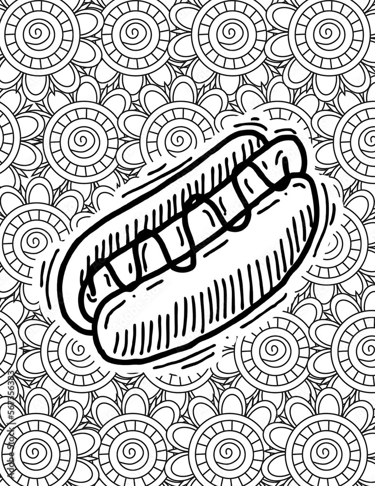 La restauration rapide. Hamburger et livre de coloriage de frites ...