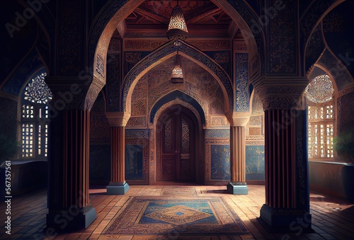 Interior of a mosque with arabic interior  Generative Ai