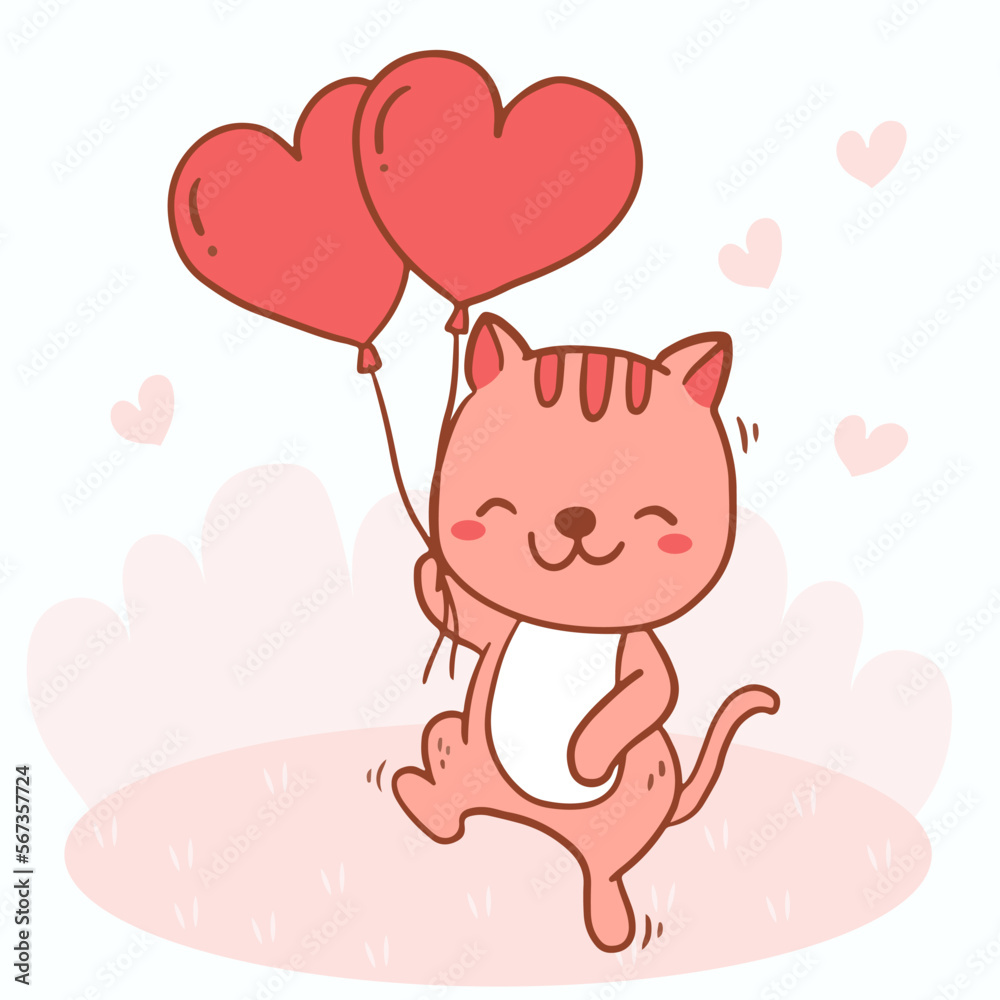 Big isolated hand drawn cartoon vector character design kitten in love, doodle style Valentine concept animal flat vector illustration Big isolated hand drawn cartoon vector character design kitten in love, doodle style Valentine concept animal flat vector illustration