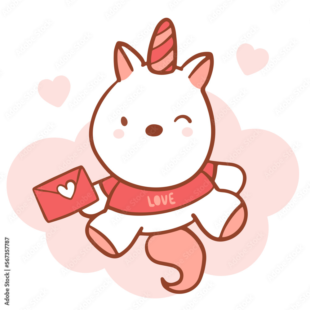 Big isolated hand drawn cartoon vector character design unicorn in love, doodle style Valentine concept animal flat vector illustration Big isolated hand drawn cartoon vector character design unicorn in love, doodle style Valentine concept animal flat vector illustration