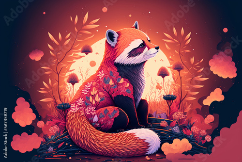 Majestic Red Panda contemplating the sky - Digital Art, unique illustration concept | Generative AI	