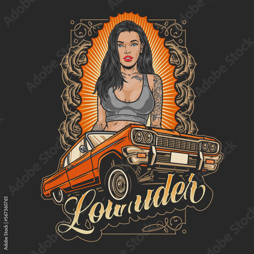 Woman lowrider vintage colorful flyer