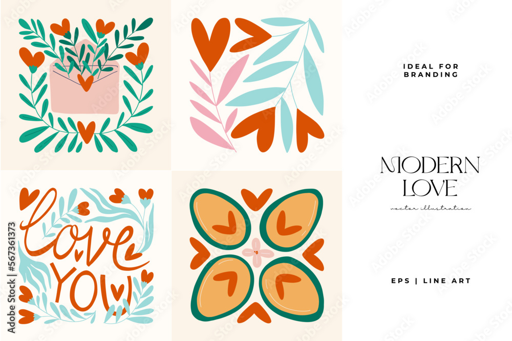 Modern Valentine's day vertical flyer or poster template. Love hand drawn trendy illustration. Modern Valentine's day vertical flyer or poster template. Love hand drawn trendy illustration.
