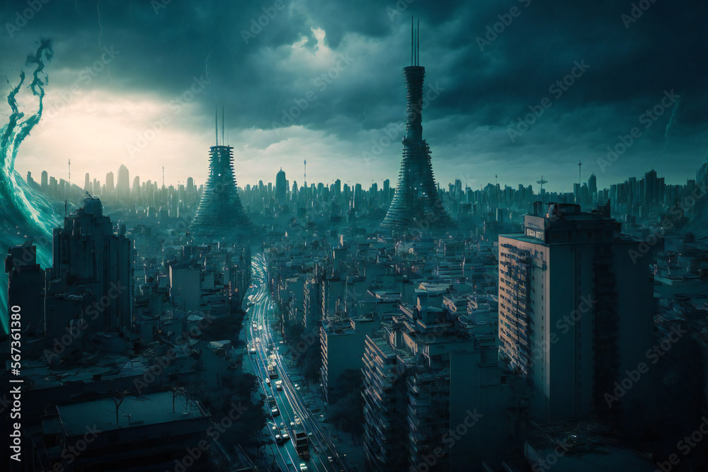 Abandoned Tokyo City in the future. Empty roads and a dystopian atmosphere in a post-apocalyptic Japan - Generative AI