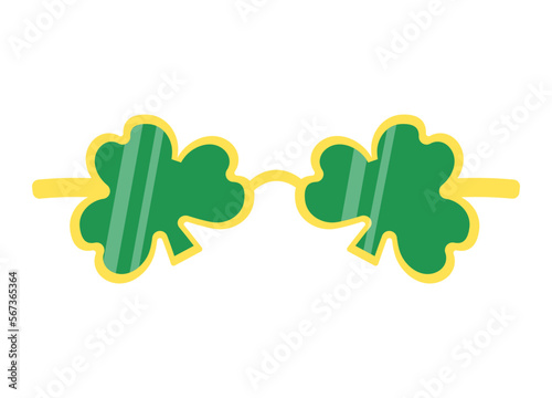 Clover Shaped Glasses isolated on white background. St. Patrick's Day symbol. Festive accessory for March 17.