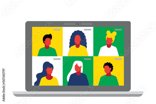 group of people on videoconference. people in the colors of the Brazilian flag. video call with brazilians. e-learning in Brazil. Brazilian family. Learning Portuguese language online. consultation