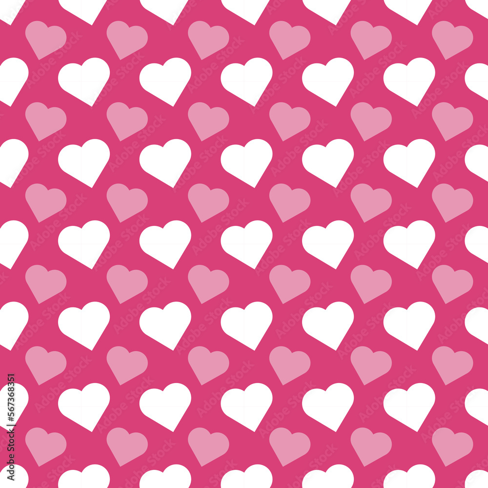 Simple heart shapes seamless pattern in a diagonal arrangement. Love and romantic theme background. Red and white vector wallpaper.