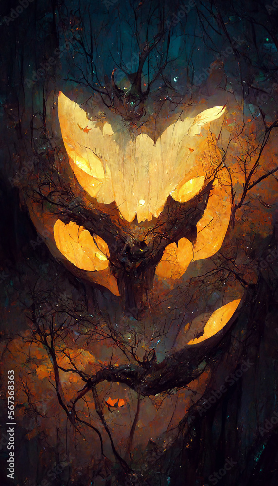Pumpkin ghost bat in the forest illustration Generative AI Content by Midjourney Pumpkin ghost bat in the forest illustration Generative AI Content by Midjourney