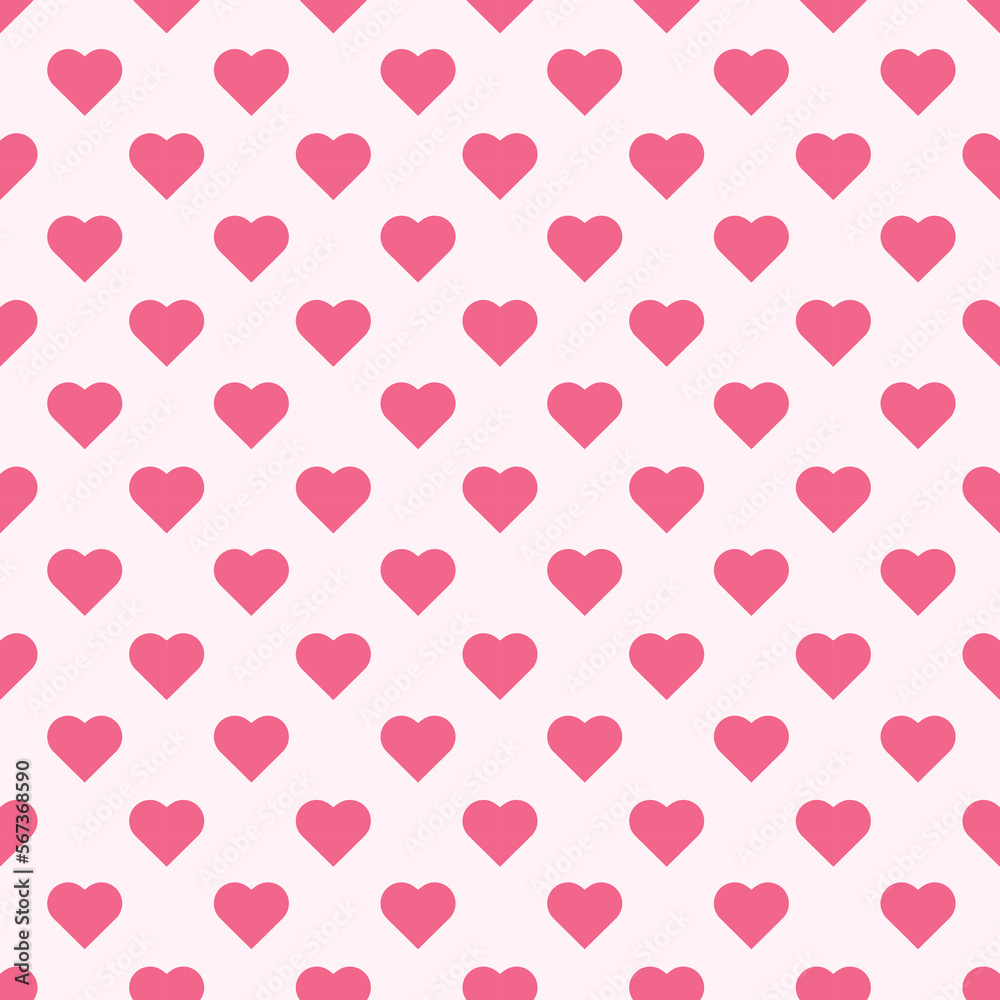 Simple heart shapes seamless pattern in a diagonal arrangement. Love and romantic theme background. Red and white vector wallpaper.