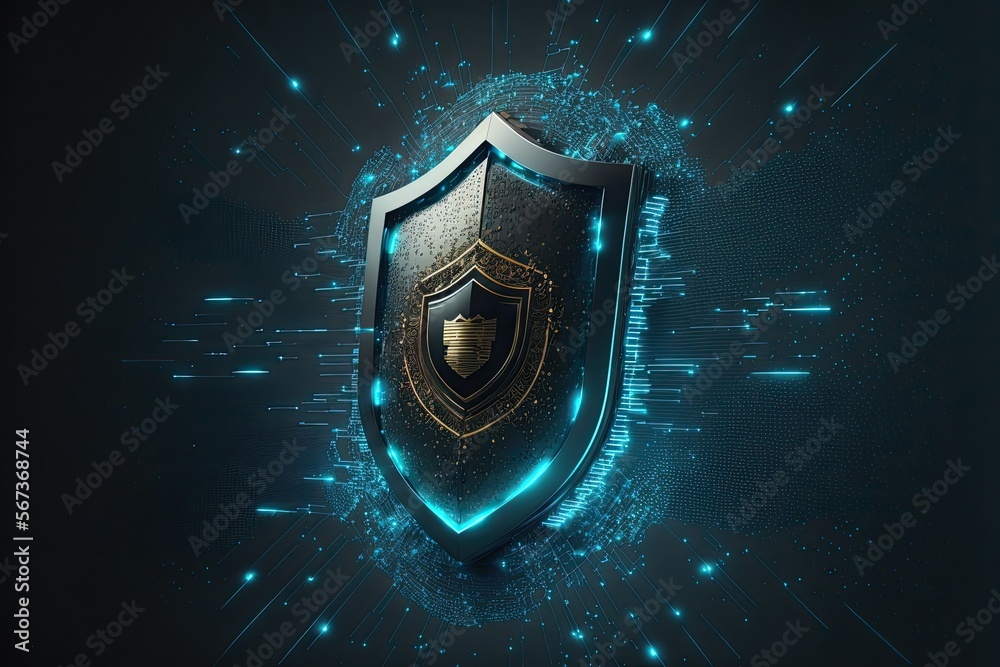 Fototapeta premium Cyber security shield technology protected data security and data privacy.Generative AI