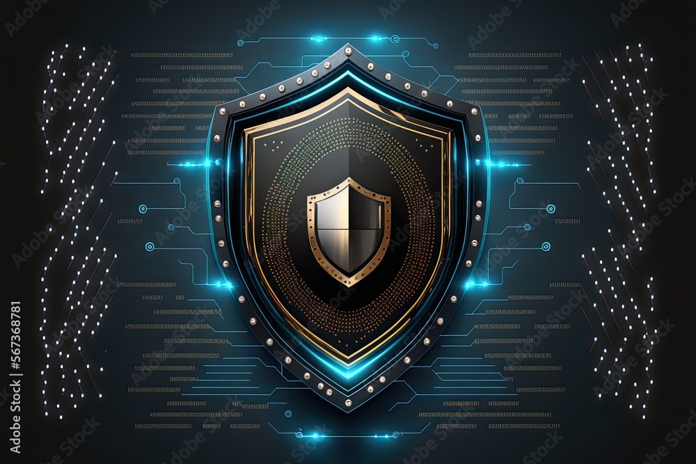 Fototapeta premium Cyber security shield technology protected data security and data privacy.Generative AI