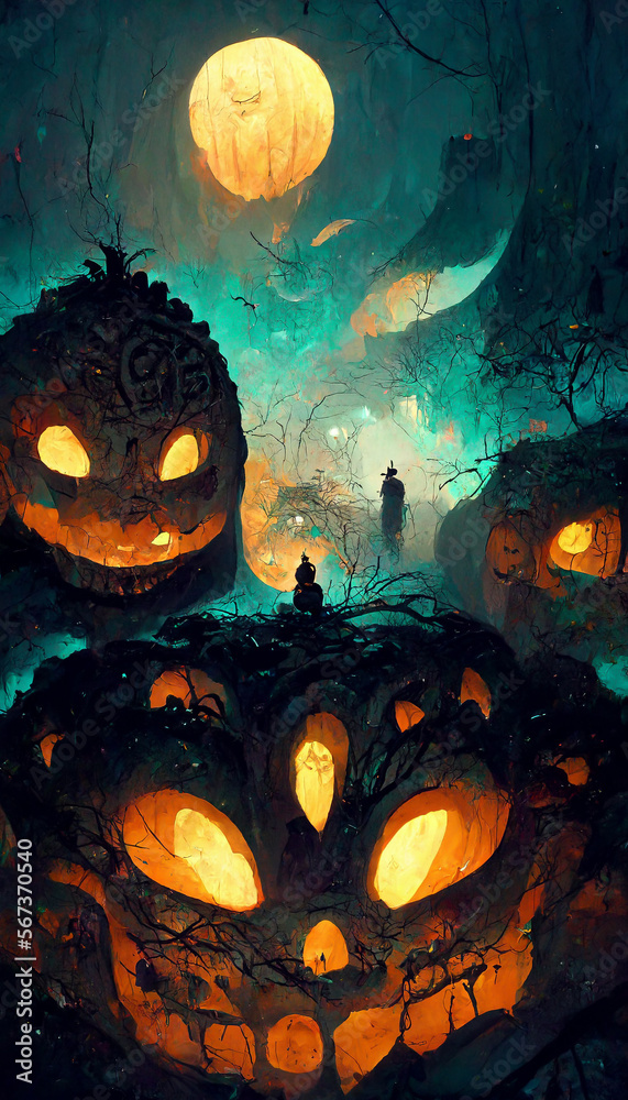 Mayan style halloween theme pumpkins ghosts in the dark night illustration Generative AI Content by Midjourney Mayan style halloween theme pumpkins ghosts in the dark night illustration Generative AI Content by Midjourney
