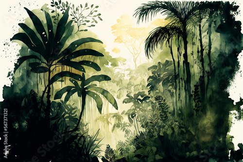 Watercolor Jungle Painting, Generative AI