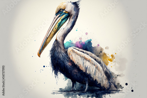 Pelican Watercolor Painting, Generative AI