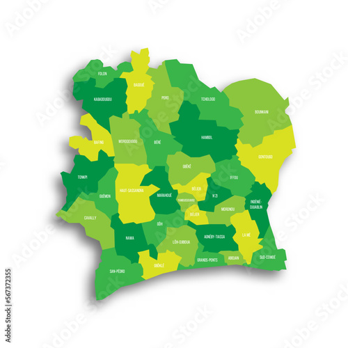 Ivory Coast political map of administrative divisions