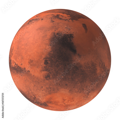 Fototapeta Naklejka Na Ścianę i Meble -  Planet Mars, the red planet isolated on transparent background 3d rendering
