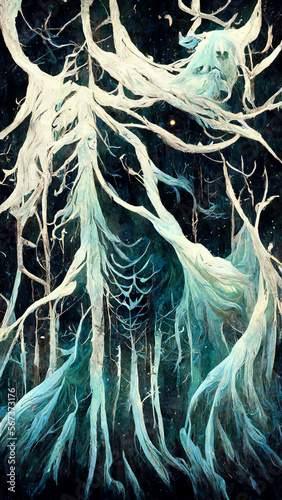 forest trees aurora ghost in the nighth alloween illustration Generative AI Content by Midjourney photo