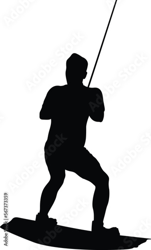 male athlete on wakeboard in wakeboarding sport black silhouette