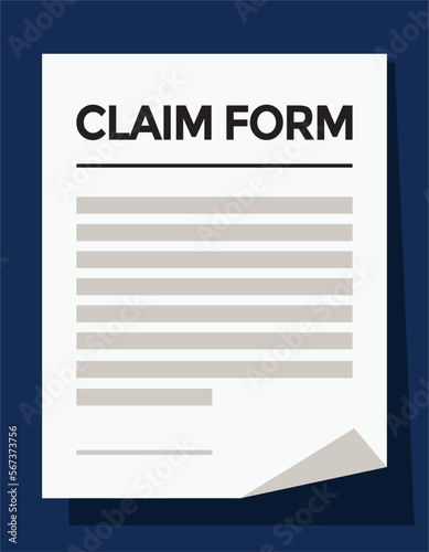 claim form, on paper, blue background, vector illustration 