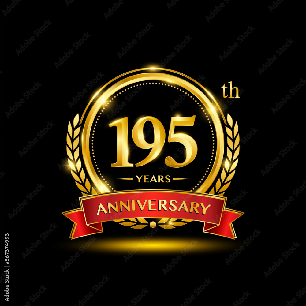 195th Anniversary logo. Golden anniversary logo design with laurel wreath and red ribbon. Logo Vector Illustration 195th Anniversary logo. Golden anniversary logo design with laurel wreath and red ribbon. Logo Vector Illustration