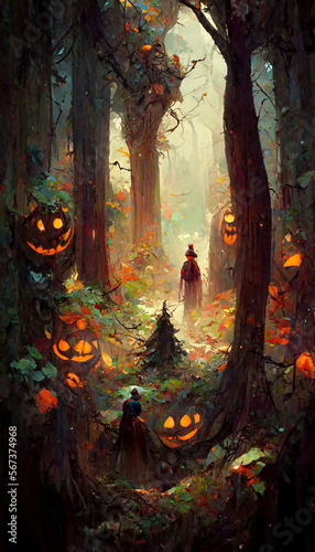 halloween style forest changeable costume theme art illustration Generative AI Content by Midjourney
