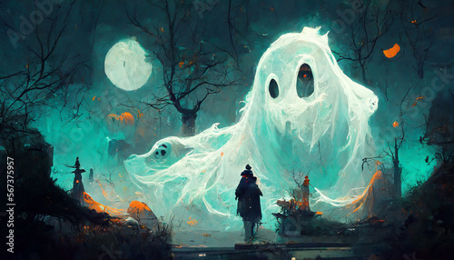 Halloween style ghost soul costume theme illustration Generative AI Content by Midjourney