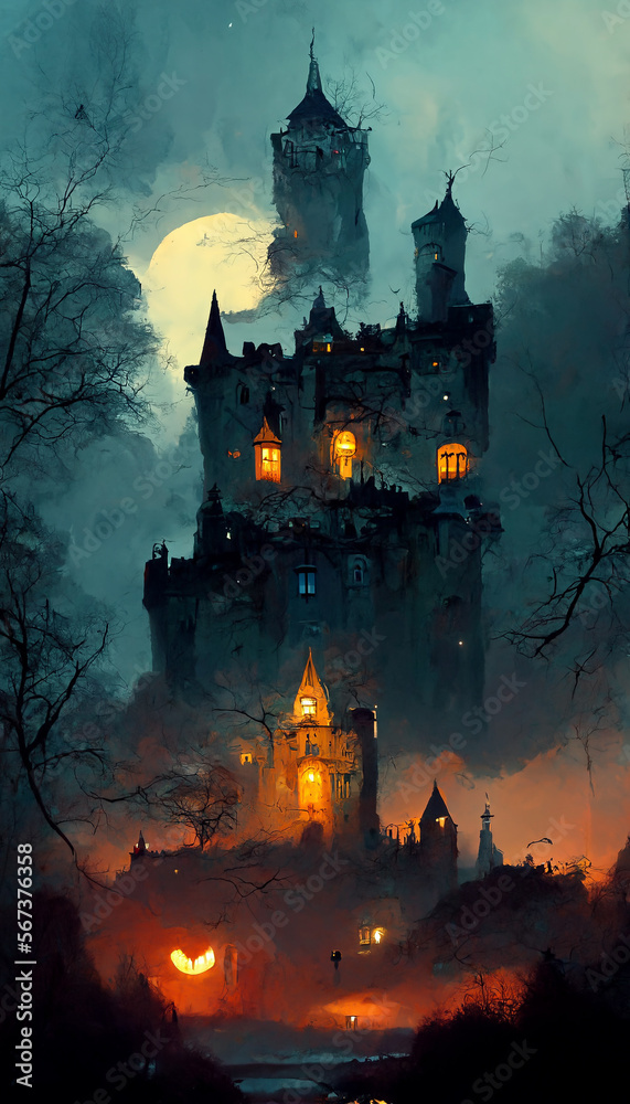 halloween theme ghost castle night illustration Generative AI Content by Midjourney halloween theme ghost castle night illustration Generative AI Content by Midjourney