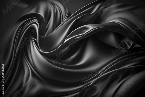 Abstract shiny black silk of cloth, dark background. Generative AI