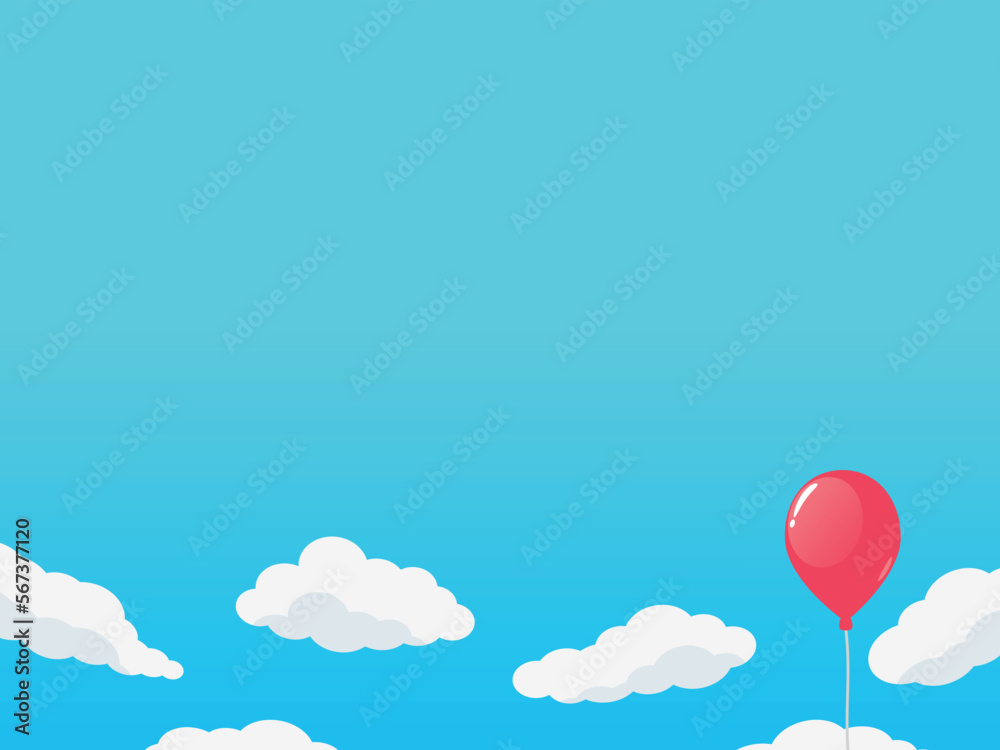 青空に浮かぶ赤い風船の背景　横位置　雲