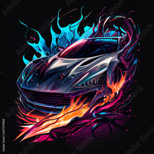 racing car illustration for shirt design,Generative AI technology, 